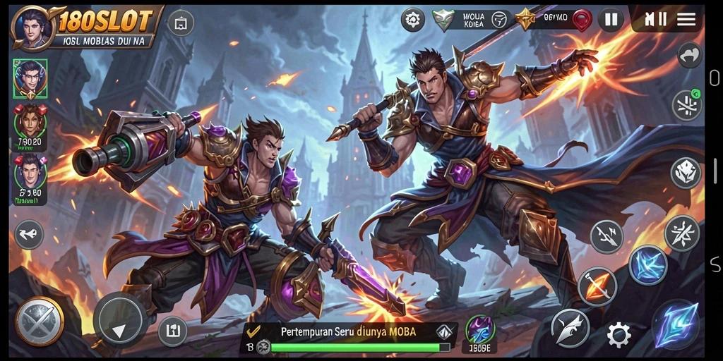 Tangkapan layar 180SLOT menampilkan aksi pertempuran MOBA yang mendebarkan.