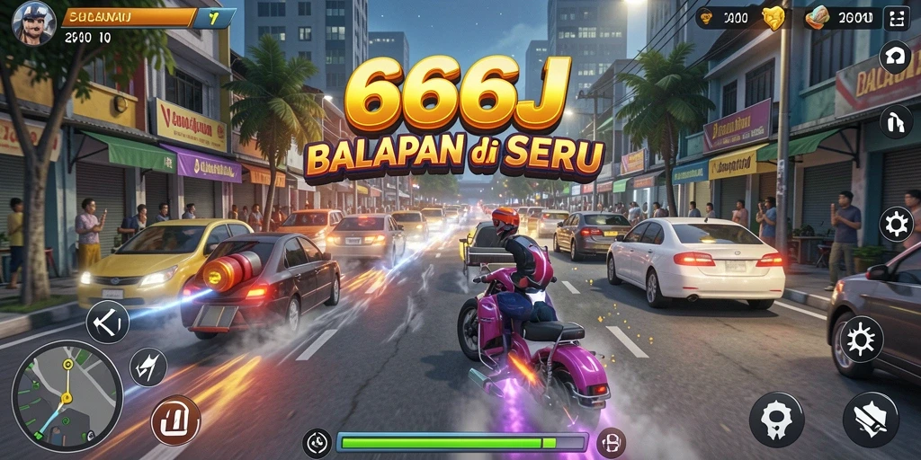 Screenshot gameplay 666J menampilkan aksi balapan yang mendebarkan.