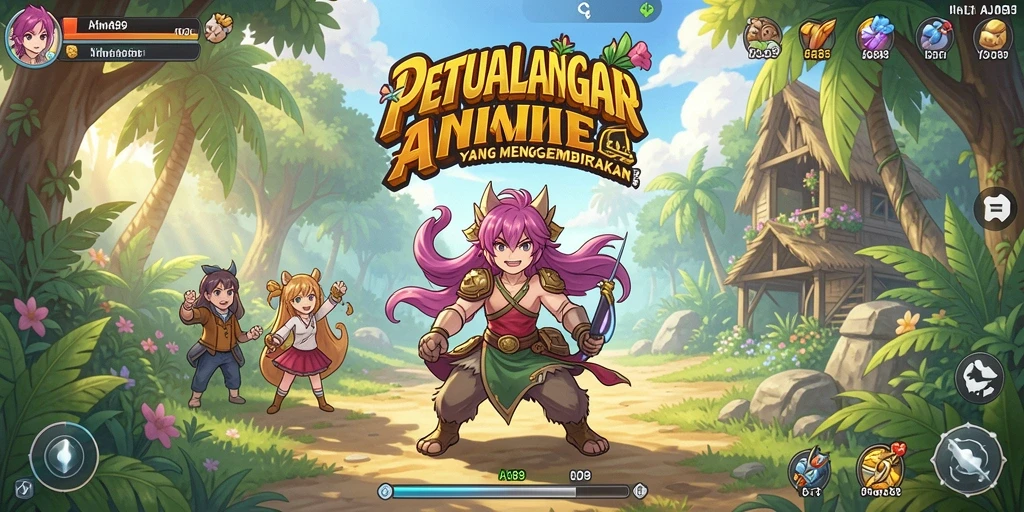 Tampilan gameplay AJO89 dengan karakter anime yang beraksi.