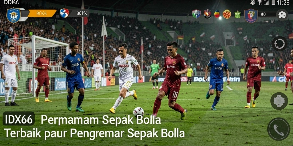 Tampilan gameplay IDX66 dengan aksi sepak bola intens.