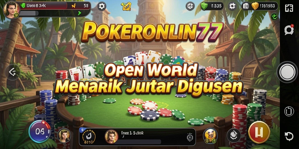 Screenshot gameplay POKERONLIN77 menampilkan suasana poker yang seru dan interaktif.