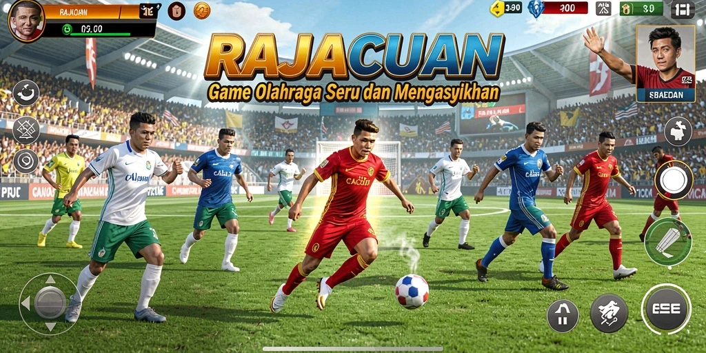 Tangkapan layar permainan RAJACUAN menampilkan aksi olahraga yang menegangkan.