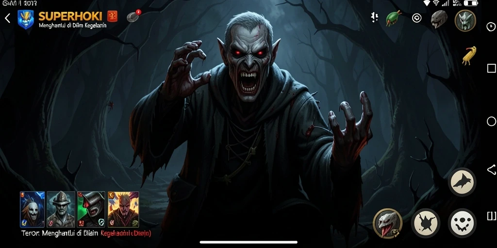 Screenshot gameplay SUPERHOKI yang menampilkan suasana mencekam dan karakter yang terjebak.