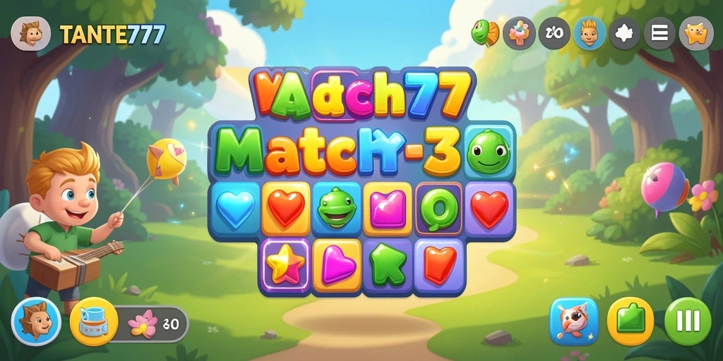 Tampilan gameplay seru TANTE777 dengan permata berwarna-warni.