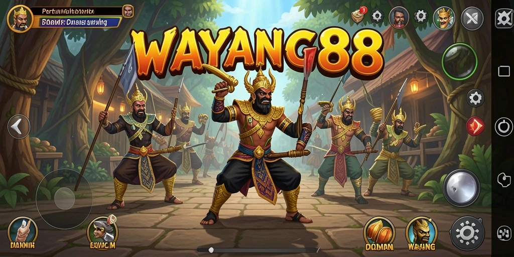 Tangkapan layar menampilkan karakter wayang dalam aksi Tower Defense.